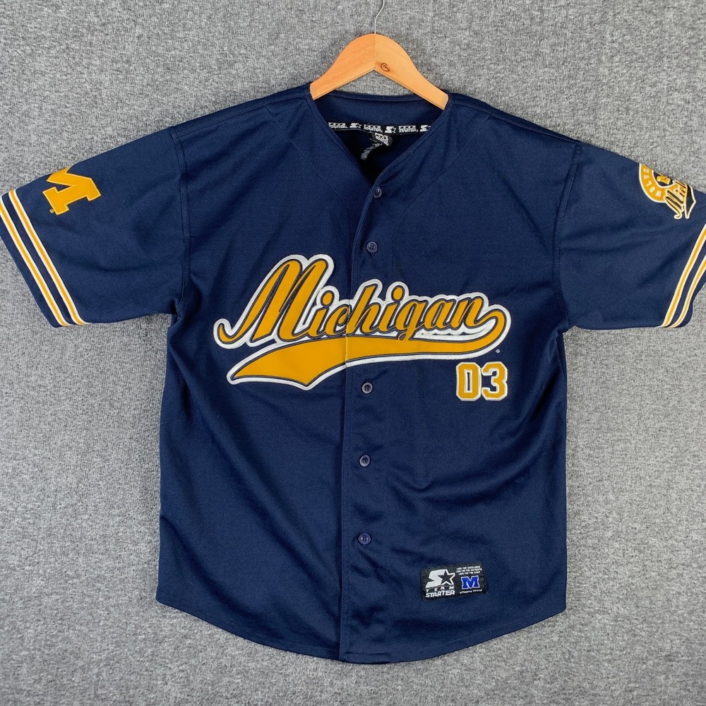 Vintage Starter Michigan Wolverines Baseball Jersey Men Medium Y2K